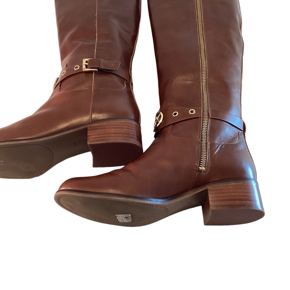 Michael Kors Knee High Boots High Riding Boot Zip Camel Tan Leather Women's 7M - Picture 10 of 12